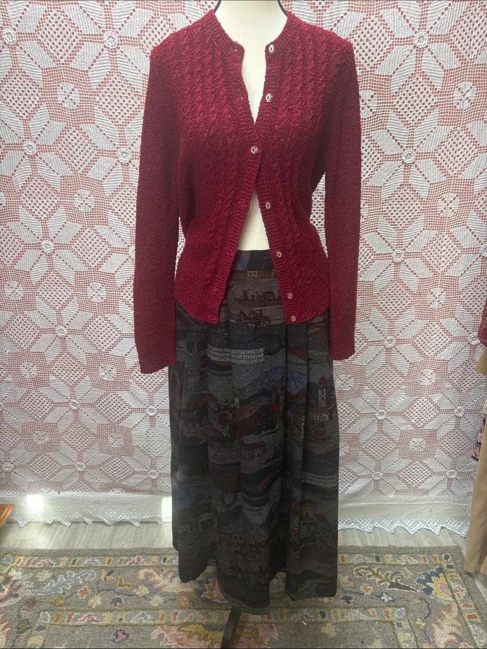 Vintage Hagro Country Wool Blend Scenic Maxi Skirt Made in Germany